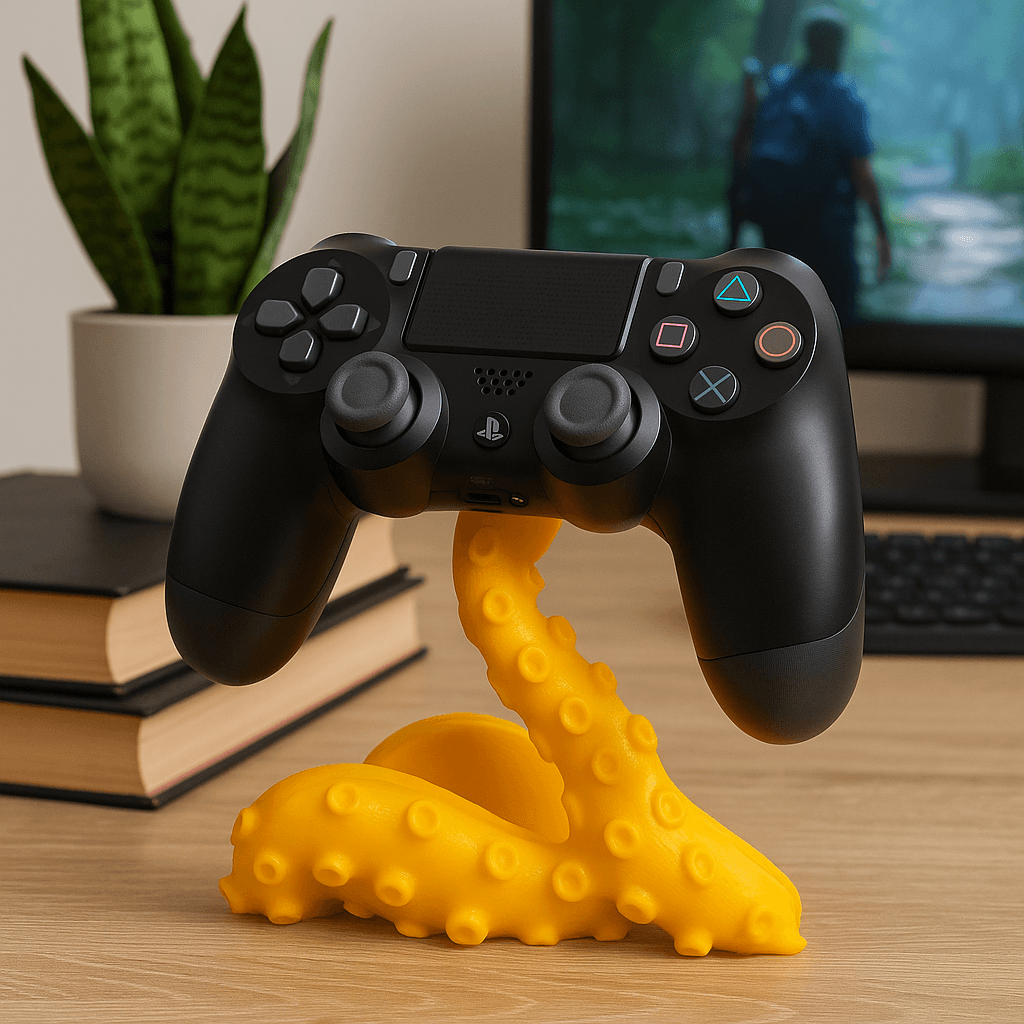 Dayanıklı PLA malzemeden üretilmiş 3D baskı oyun konsolu kol tutucu, ahtapot tasarımıyla hem işlevsel hem dekoratif. Gamer masası ve oyun odası dekorasyonu için ideal.