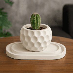 Beyaz seramik saksı seti – 3 parça dekoratif obje takımı