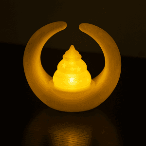 LED mum ışıklı hilal dekor – yıldız desenli 3D baskı yılbaşı süsü