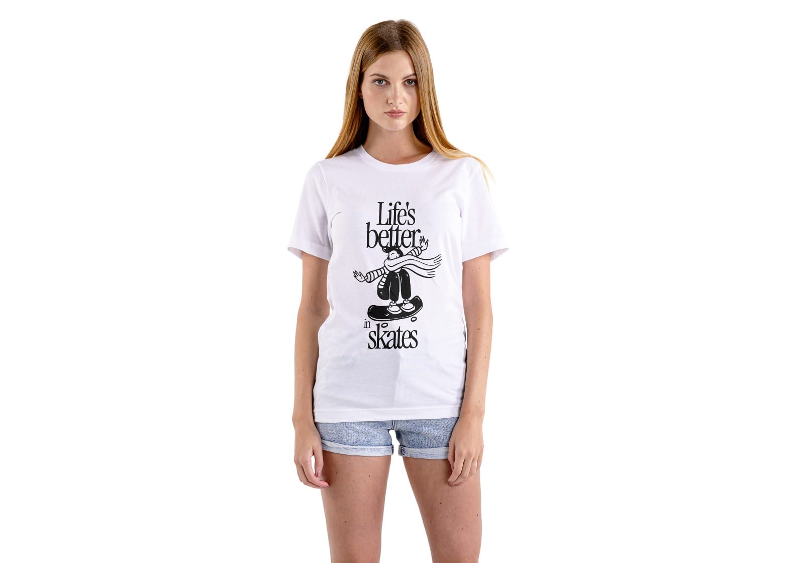 Life’s Better in Skates yazılı özel tasarım baskılı beyaz tişört