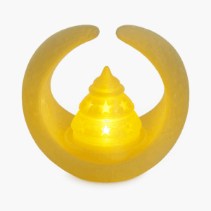 LED mum ışıklı hilal dekor – yıldız desenli 3D baskı yılbaşı süsü