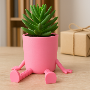3D Baskı Oturan Obje – Pembe Dekoratif Saksı ve Kalemlik