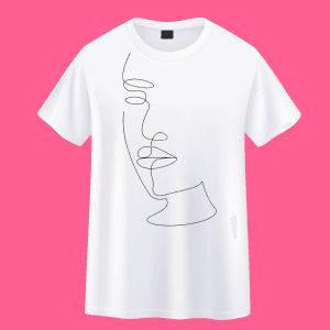 Minimal line art desenli beyaz kadın tişört, modern ve şık tasarım