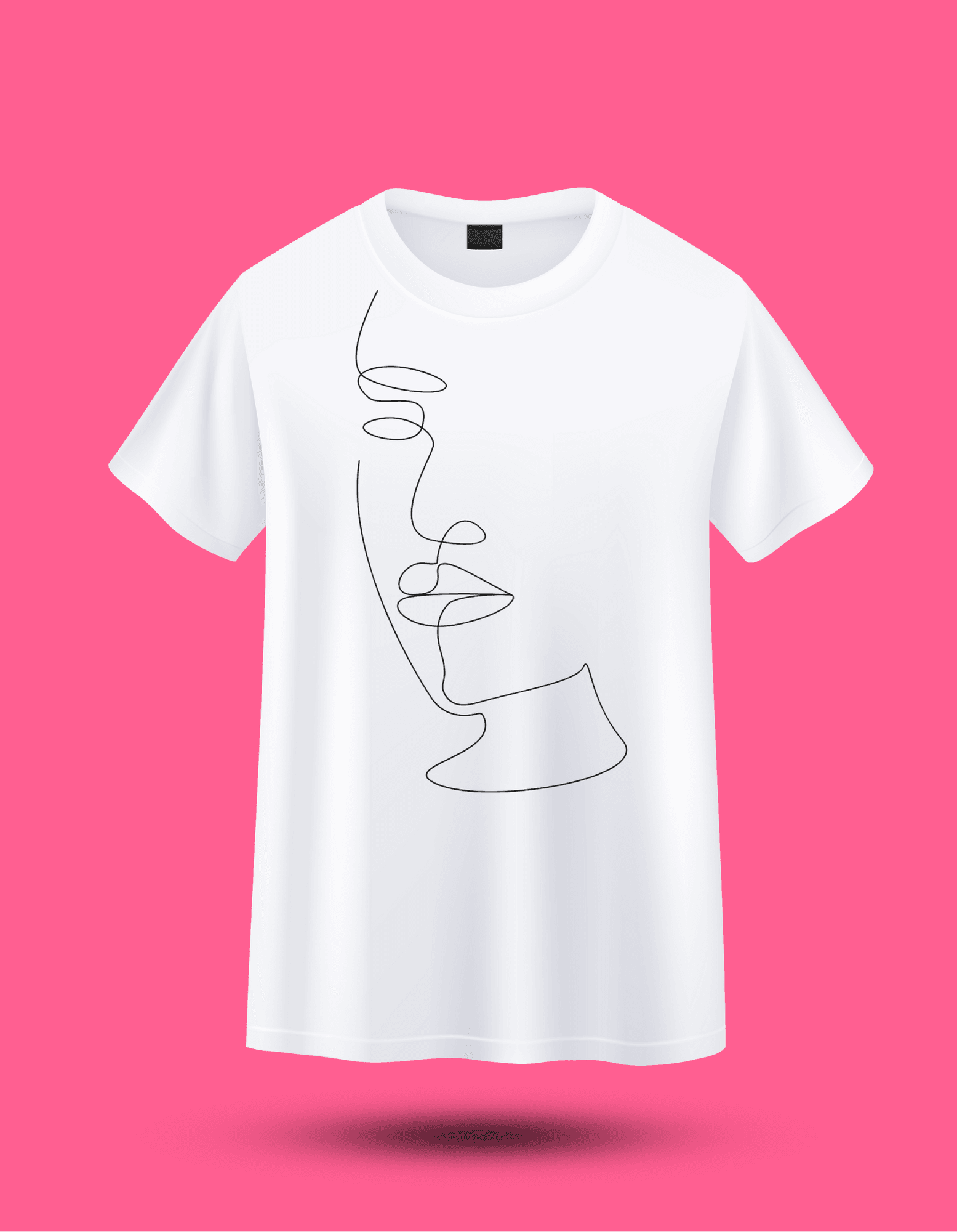 Minimal line art desenli beyaz kadın tişört, modern ve şık tasarım