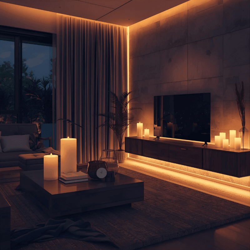 romantik ışıklar mum ve aydınlatma kombinleri